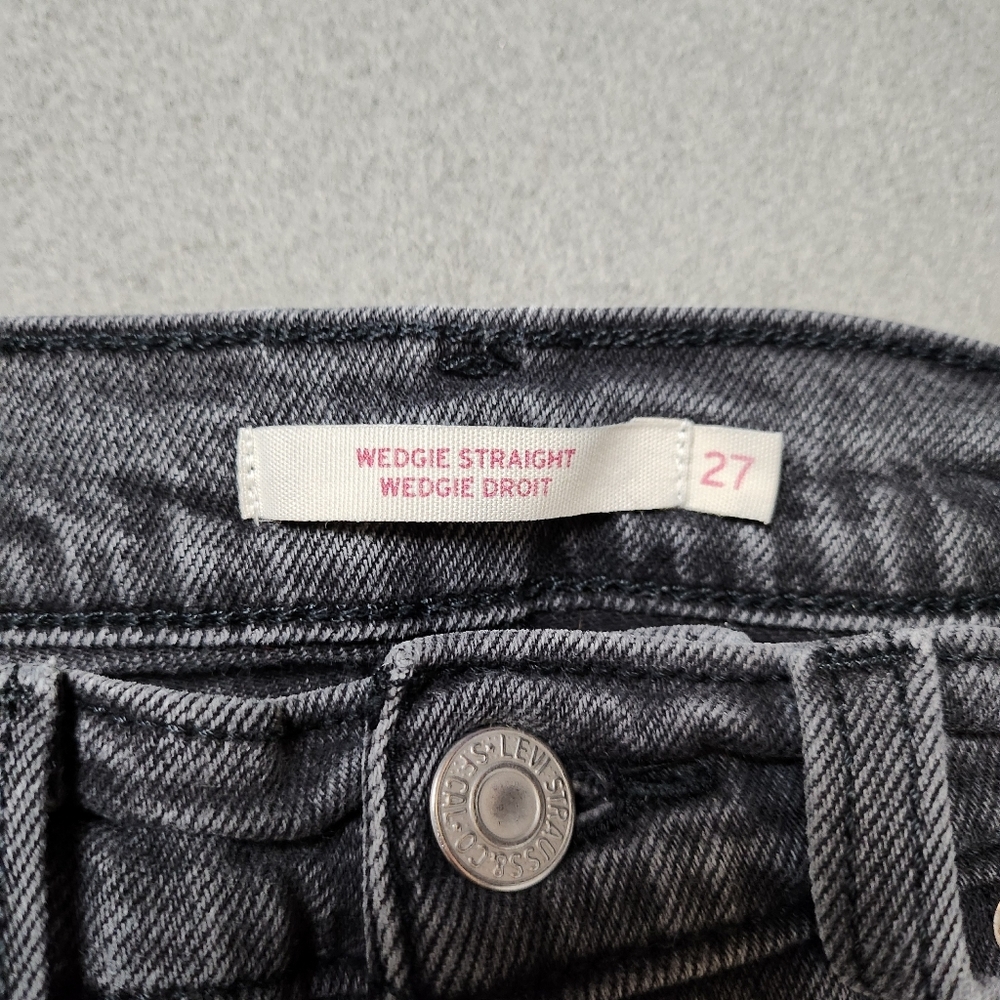 Levis Wedgie Straight Button Fly High Rise Premium Jeans Gray Black Wash Size 27 - Picture 4 of 14